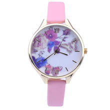 Leather Watches Women rhinestone Dress Watch Quartz Watches Casual Mujer Relogio Flower Printed Thin Clock CF