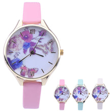 Leather Watches Women rhinestone Dress Watch Quartz Watches Casual Mujer Relogio Flower Printed Thin Clock CF