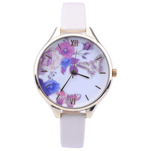 Leather Watches Women rhinestone Dress Watch Quartz Watches Casual Mujer Relogio Flower Printed Thin Clock CF