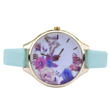 Leather Watches Women rhinestone Dress Watch Quartz Watches Casual Mujer Relogio Flower Printed Thin Clock CF