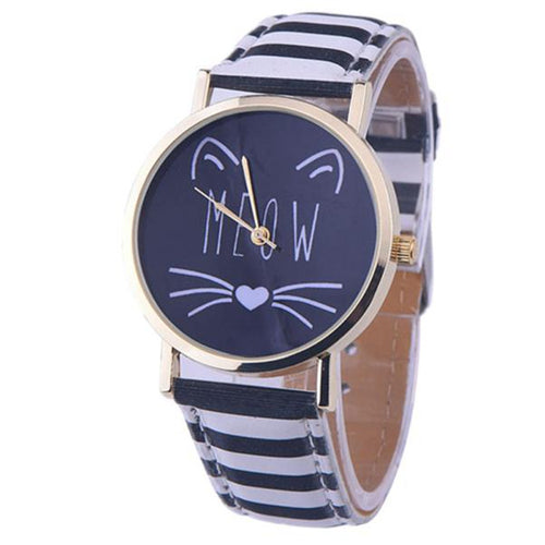 Holiday sale Leather Cute Cat Watch Boys Girl dress watches Zebra Style Band Crystal quartz relogio clock CF