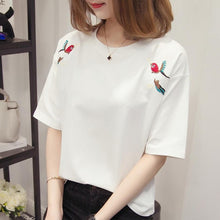 Hot  Female Summer Tops Tee Casual Short Sleeves T-shirt Cute Embroidery Birds Girls Tops Loose Tshirts 33002 SM6