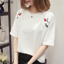 Hot  Female Summer Tops Tee Casual Short Sleeves T-shirt Cute Embroidery Birds Girls Tops Loose Tshirts 33002 SM6