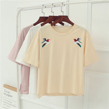 Hot  Female Summer Tops Tee Casual Short Sleeves T-shirt Cute Embroidery Birds Girls Tops Loose Tshirts 33002 SM6