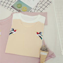 Hot  Female Summer Tops Tee Casual Short Sleeves T-shirt Cute Embroidery Birds Girls Tops Loose Tshirts 33002 SM6