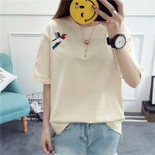 Hot  Female Summer Tops Tee Casual Short Sleeves T-shirt Cute Embroidery Birds Girls Tops Loose Tshirts 33002 SM6