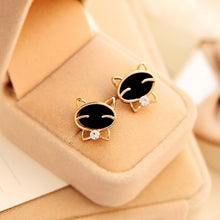 ear silver crystal stud earrings for women jewelry gift party cute smile cat Black CF