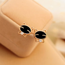 ear silver crystal stud earrings for women jewelry gift party cute smile cat Black CF