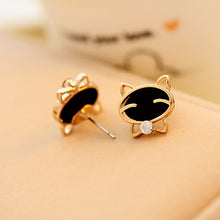 ear silver crystal stud earrings for women jewelry gift party cute smile cat Black CF