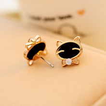 ear silver crystal stud earrings for women jewelry gift party cute smile cat Black CF