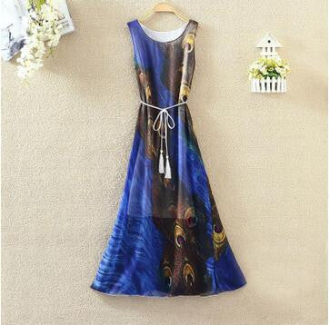 Hot  Bohemian Beach Dress Summer New O Neck Sleeveless Tank Dresses Sweet Floral Print Women Dress Casual Vestidos 71234 SM6
