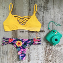 Hot Swimwear Bandage Bikini Sexy Beach Swimwear Women Swimsuit Retro printing Suit Brazilian Bikini Set Biquini N129 CF