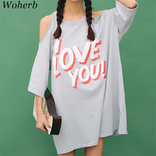 I Love You Letter Print New  Fashion Summer Harajuku Women Vestidos Hollow Out Short Sleeve Dress Plus Size Loose Dresses SM6