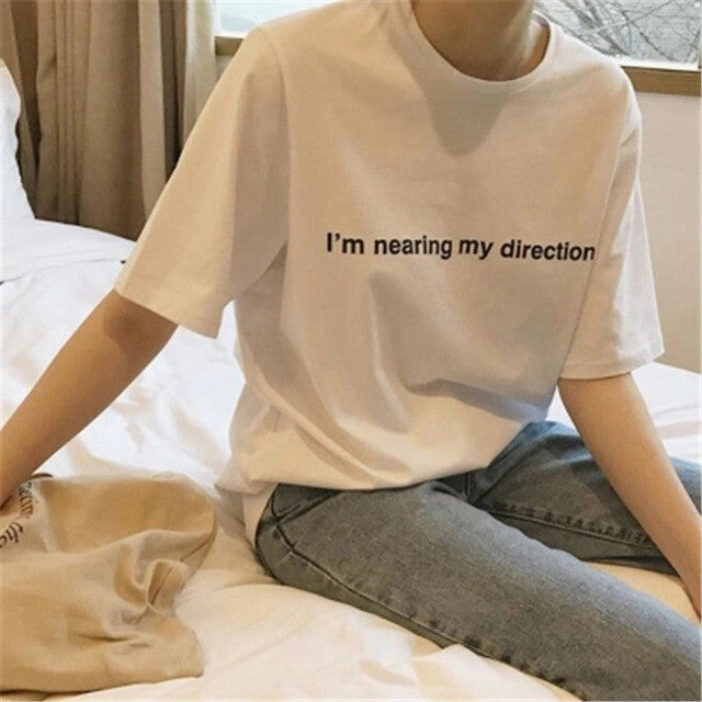 I'm nearing my direction Letter Print T-shirts New  Women Summer T Shirt Female Short Sleeve t shirts Plus Size Tops 72668 SM6
