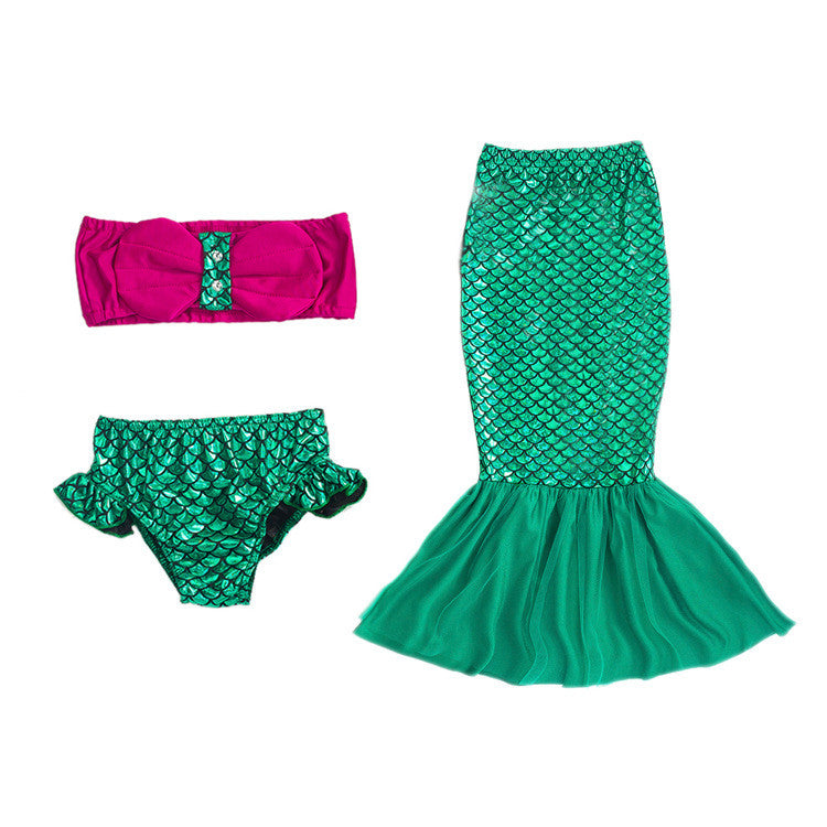 Kids Swimmable Mermaid Tails Swimming Costumes Dress Cosplay Costume for Girl Fancy Dress Swimsuit Swimming Suit 2PCS CH12 CF