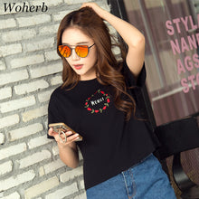 Korean style  New Women Harajuku Floral Embroidery t-shirt Women Short Sleeve T shirts Female O-neck Tops Plus Size 72614 SM6
