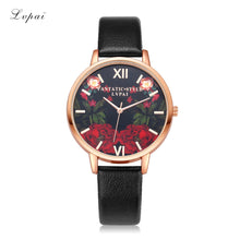 LVPAI Watch Women Dress Clock Flower Pattern PU Leather Band Quartz Bracelet Ladies Gift Relogio Feminino CF
