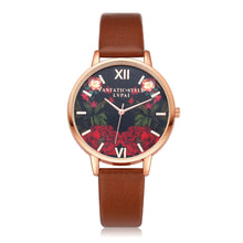 LVPAI Watch Women Dress Clock Flower Pattern PU Leather Band Quartz Bracelet Ladies Gift Relogio Feminino CF
