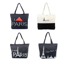 Large Space Women Canvas Handbag Zipper Shopping Shoulder Bag Paris Eiffel Tower Girls Beach Bookbag Tote Bolsa CF