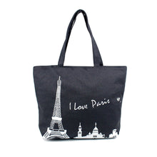 Large Space Women Canvas Handbag Zipper Shopping Shoulder Bag Paris Eiffel Tower Girls Beach Bookbag Tote Bolsa CF