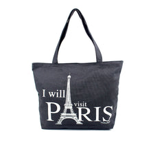 Large Space Women Canvas Handbag Zipper Shopping Shoulder Bag Paris Eiffel Tower Girls Beach Bookbag Tote Bolsa CF