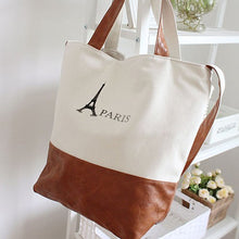 Large Space Women Canvas Handbag Zipper Shopping Shoulder Bag Paris Eiffel Tower Print Girls Beach Bolsos Casual Tote CF