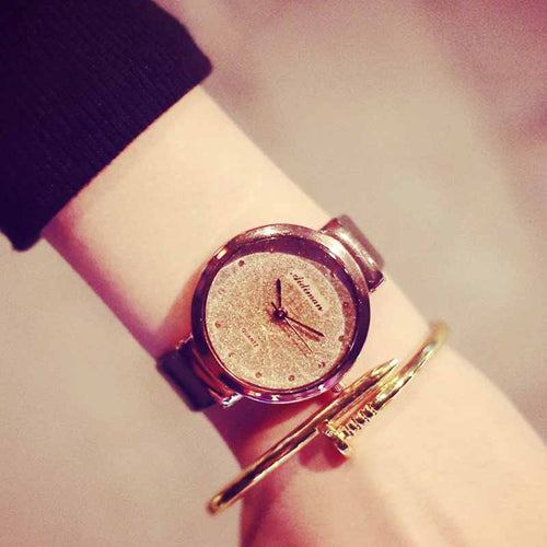 Leather Women Watch Trendy Rhinestone Wrist Watch Casual Women Watches Sands Starry Simple Hour Relogio Feminino Reloj CF