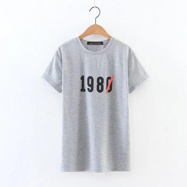 Letter 1980 Print New  Summer Fashion Women T shirts t-shirt Casual Short Sleeve Female tops Plus Size 72591 SM6