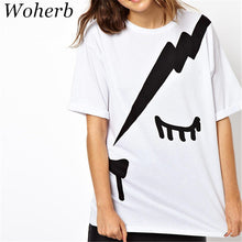 Lightning Cartoon Print T shirts  New Fashion Loose Women Tops O-neck Short Sleeve Women t-shirt Plus Size 72603 SM6