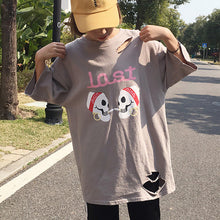Lost Letter Print t-shirt  New Women Harajuku Skull Hole T shirts Women Top Short Sleeve Female O-neck Plus Size tops 72678 SM6