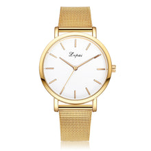 Lvpai Relogio Feminino Gold Watch Women Stainless Steel Mesh Band Big Dial Watches Analog Quartz Clock CF
