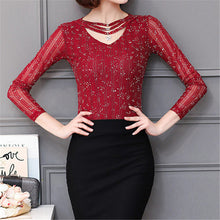 M-3XL New  Women Summer Lace T Shirt Fashion Hollow Out Tops V-Neck Full Sleeve t-shirt Plus Size tee 72593 SM6