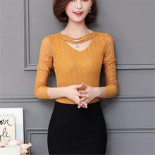 M-3XL New  Women Summer Lace T Shirt Fashion Hollow Out Tops V-Neck Full Sleeve t-shirt Plus Size tee 72593 SM6