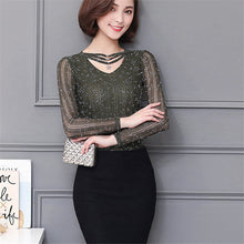 M-3XL New  Women Summer Lace T Shirt Fashion Hollow Out Tops V-Neck Full Sleeve t-shirt Plus Size tee 72593 SM6