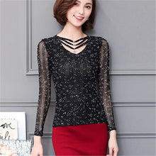 M-3XL New  Women Summer Lace T Shirt Fashion Hollow Out Tops V-Neck Full Sleeve t-shirt Plus Size tee 72593 SM6