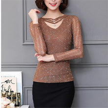 M-3XL New  Women Summer Lace T Shirt Fashion Hollow Out Tops V-Neck Full Sleeve t-shirt Plus Size tee 72593 SM6