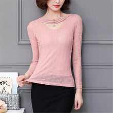 M-3XL New  Women Summer Lace T Shirt Fashion Hollow Out Tops V-Neck Full Sleeve t-shirt Plus Size tee 72593 SM6