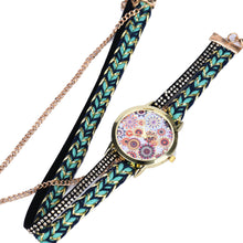 Malloom Watches Women Bracelet Dress Clock Flower Pattern Wrap Braided PU Leather Quartz Watch Relogio Feminino CF