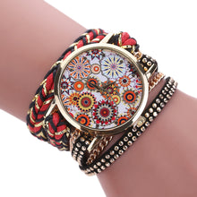 Malloom Watches Women Bracelet Dress Clock Flower Pattern Wrap Braided PU Leather Quartz Watch Relogio Feminino CF