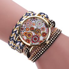 Malloom Watches Women Bracelet Dress Clock Flower Pattern Wrap Braided PU Leather Quartz Watch Relogio Feminino CF