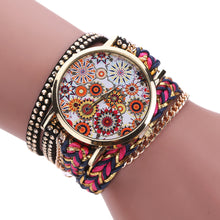 Malloom Watches Women Bracelet Dress Clock Flower Pattern Wrap Braided PU Leather Quartz Watch Relogio Feminino CF