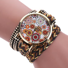 Malloom Watches Women Bracelet Dress Clock Flower Pattern Wrap Braided PU Leather Quartz Watch Relogio Feminino CF