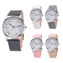 Malloom Watches Women Dress Clock Retro Design Cartoon Cat PU Leather Band Analog Quartz Watch Relogio Feminino CF
