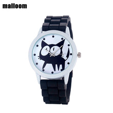 Malloom Watches Women Kitty Cat Pattern Silicone Band Dress Clock Relogio Feminino Quartz Movement Watch CF
