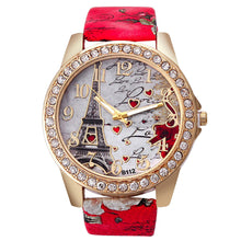 Malloom Women Watches Rhinestone Crystal Dress Clock Tower Pattern PU Leather Band Quartz Watch Relogio Feminino CF