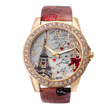 Malloom Women Watches Rhinestone Crystal Dress Clock Tower Pattern PU Leather Band Quartz Watch Relogio Feminino CF