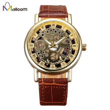 Mechanical Watch Men Top Luxury Military Army PU Leather Relogio Masculino Doublesided Hollow Business Clock CF