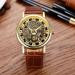 Mechanical Watch Men Top Luxury Military Army PU Leather Relogio Masculino Doublesided Hollow Business Clock CF