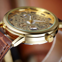 Mechanical Watch Men Top Luxury Military Army PU Leather Relogio Masculino Doublesided Hollow Business Clock CF