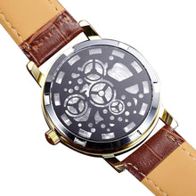 Mechanical Watch Men Top Luxury Military Army PU Leather Relogio Masculino Doublesided Hollow Business Clock CF